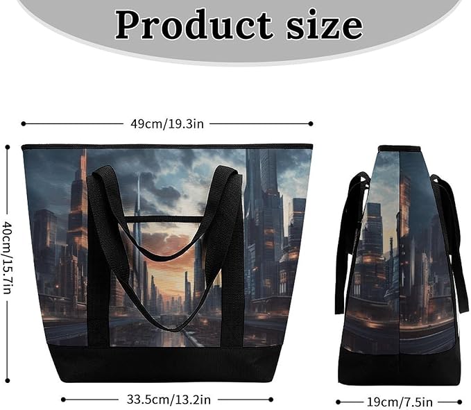 Insulated Shopping BagLarge Reusable Cooler Bags City Scape Printed Foldable Shopping BagTravel Waterproof Shoulder Bag