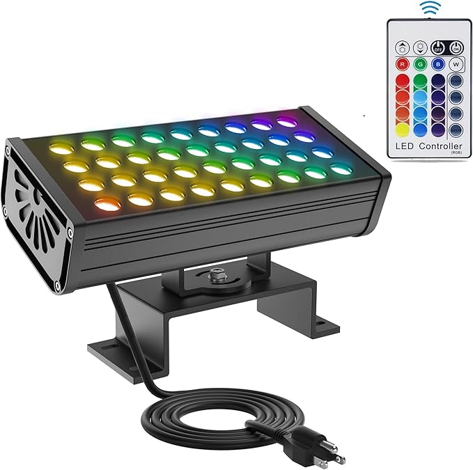 LED Wall Washer Lights RGBW 6000K Color Changing with RF Remote Dimmable 144W Flood Lights for Church Bridge Hotel Yard Party Wedding Building Wall Decorations（Black or Sand Silver）