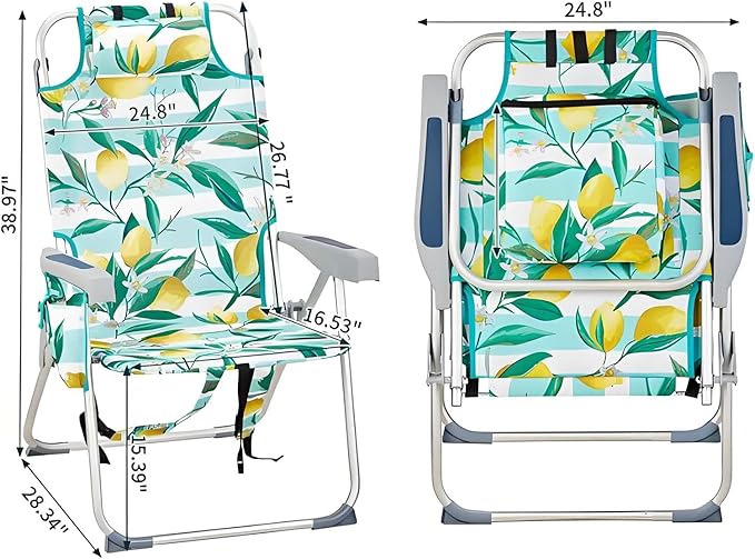 Backpack Beach Chair Adjustable Beach Chairs with 5-Positions Foldable Camping Chair with Headrest Cup Holder Towel bar &amp Armrests Portable Outdoor Chairs for Lawn Concert Garden Picnic