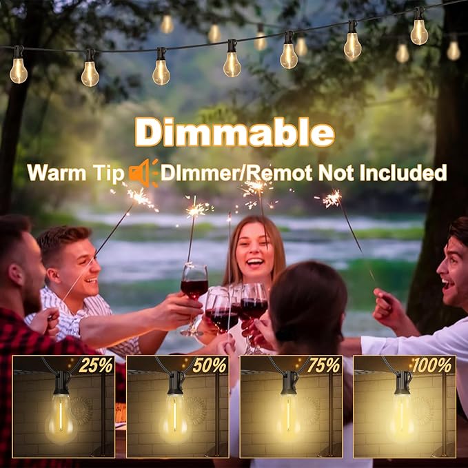 75FT Outdoor String Lights with 35+3 Waterproof Bulbs 2FT Bulbs Apart Dimmable &amp Connectbale Commercial Grade Patio String Lights for Outside Porch Backyard Garden Deck Decor