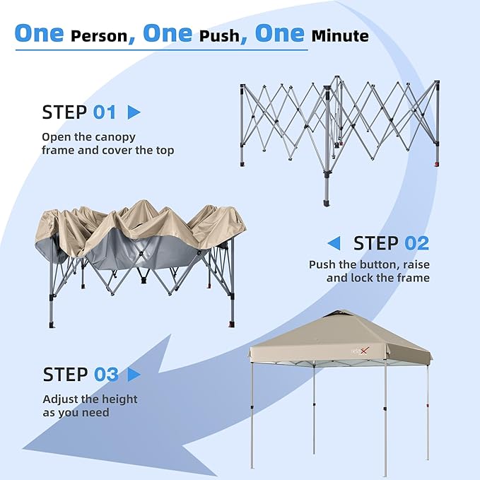 10x10 Pop Up Canopy Tent with Mosquito Netting Outdoor Portable Screen Tent for Yard Party Camping and Picnic 3 Height Positions Patio Gazebo with Roller Bag and 4 Sandbags Khaki