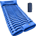 Camping Sleeping Pad Ultralight Camping Pad with Pillow Built-in Foot Pump Inflatable Sleeping Mat Compact for Camping Backpacking Hiking Traveling - Blue Single