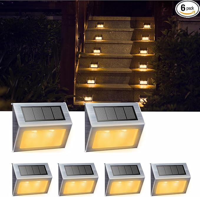 XLUX Solar Lights for Steps Decks Pathway Yard Stairs Fences LED lamp Outdoor Waterproof Warm Light 6 Pack