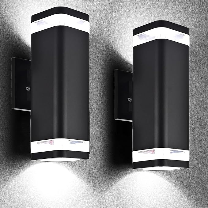 Smart RGB Outdoor Wall Lights 2 Pack Color Changing Porch Lights Cylinder Up and Down Lights Outdoor Wall Sconce Exterior Lighting Fixture Compatible with Smart Life &amp Tuya smart