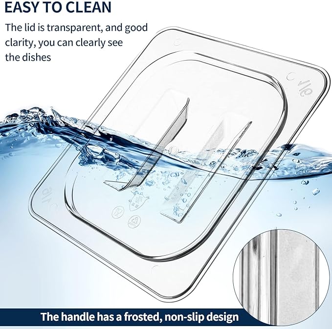 10 Pack 1/6 Size Clear Food Pan Lids Polycarbonate Universal Handled Food Pan Lid Plastic Pans Lid with Handle Restaurant Commercial Hotel Pans Cover 6.9 x 6.3 Inch for Fruits Vegetables