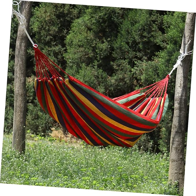BESPORTBLE 280x100cm Portable Canvas Hammock for Outdoor Camping Travel Garden Use Comfortable Double-Single Design Tree Straps and Carry Bag