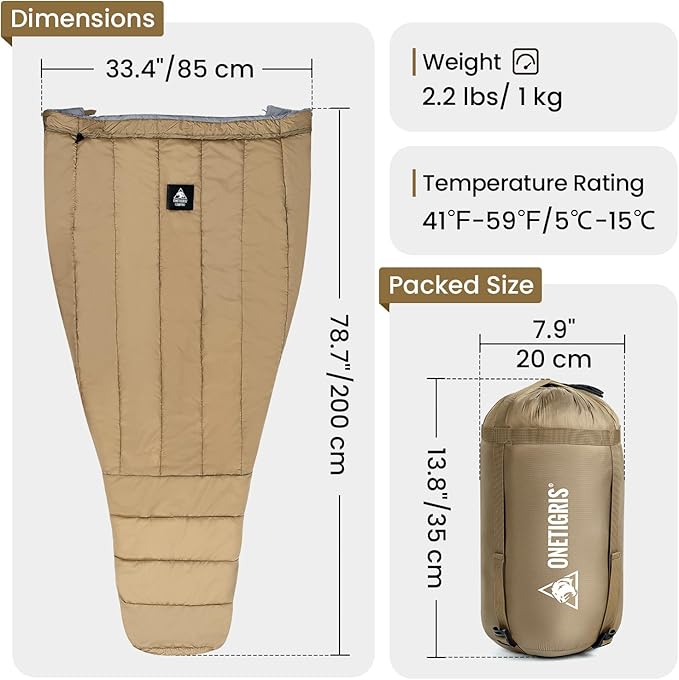 OneTigris Featherlite Ultralight Sleeping Quilt Weighs 35oz Warm Hammock Topquilt 40 Degree with Footbox Perfect for Outback Camping Hiking Backpacking and Hammocks