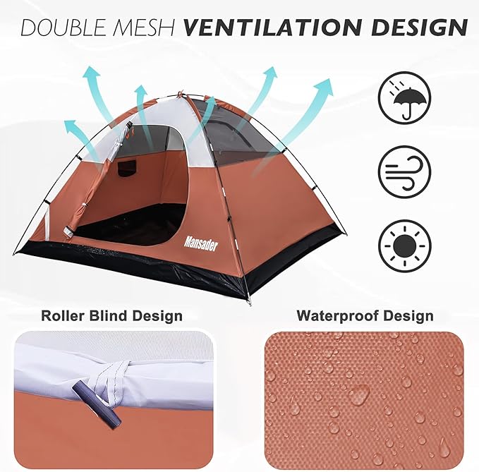 Camping Tent Waterproof 2/3/4 Person Tents for Camping Lightweight Easy Set Up Outdoor Hiking Tent Backpacking Tent with Carry Bag Backpack Tent Suit for Family Beach Hiking Travel