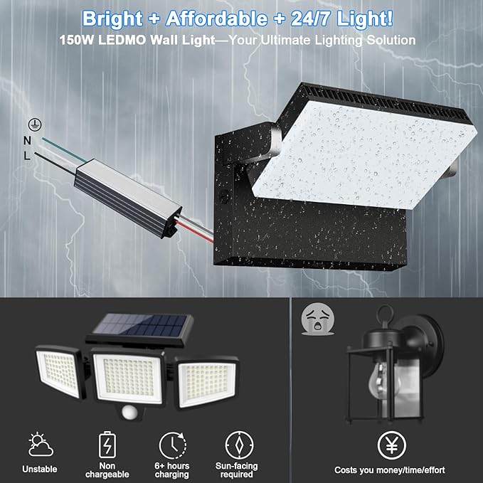 ledmo 150W Outdoor LED Flood Light Switch Control Full 360 Rotation Exterior Wall Pack Lights 21000lm 5000k Modern Security Commercial Wall Mount Fixture for House Shop Barn Warehouse Building