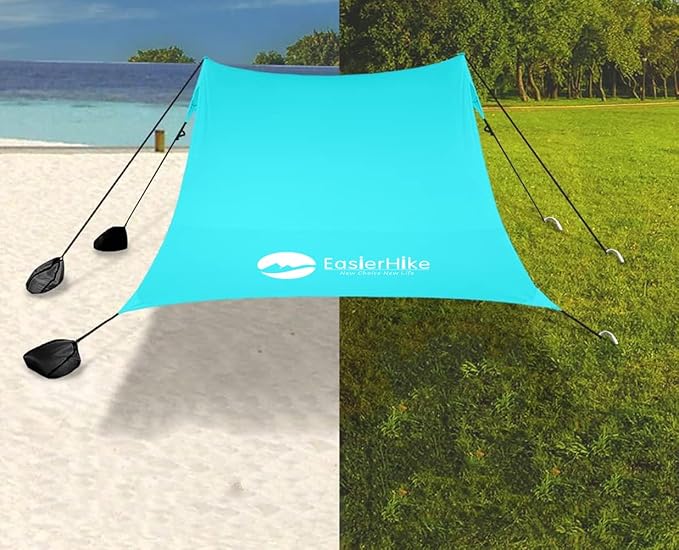 Beach Canopy Windproof Design Sun Shelter UPF50+ Portable Family Tent with 6 Sandbags Anchors 10x10 FT 2 Pole Pop Up Outdoor Shelter for Beach Camping Fishing Backyard