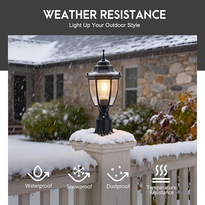 Dusk to Dawn Outdoor Post Lights Waterproof Aluminum Black Post Lamp Fixture Anti-Rust Posts Outdoor Light Lantern for Yard Patio Garden Pathway