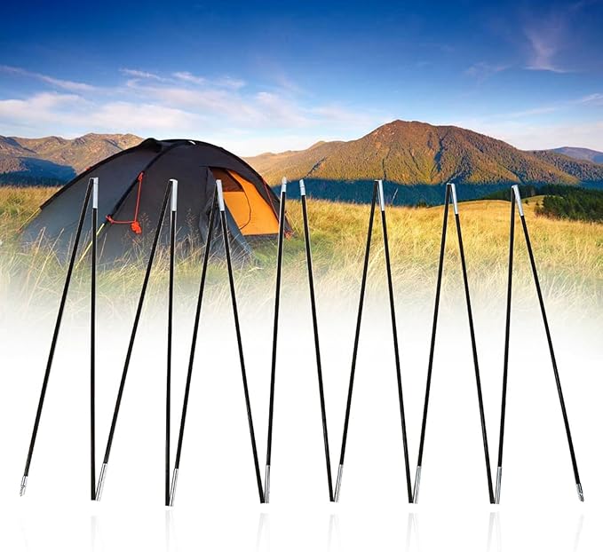 Universal Camping Tent Tarp Poles - 14 Sections Fiberglass Awning Support Rods Tent Pole Kit