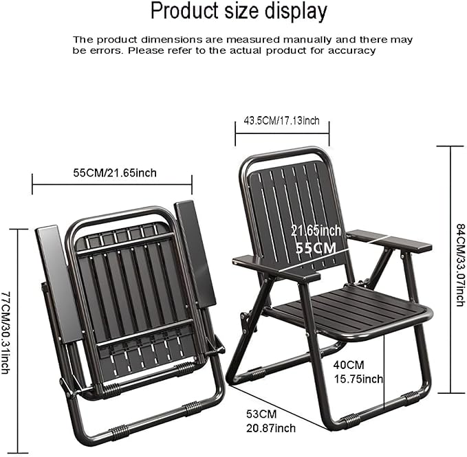 Foldable Outdoor Chair with Widening Armrests Portable Camping Beach Chair (Reinforced Black)
