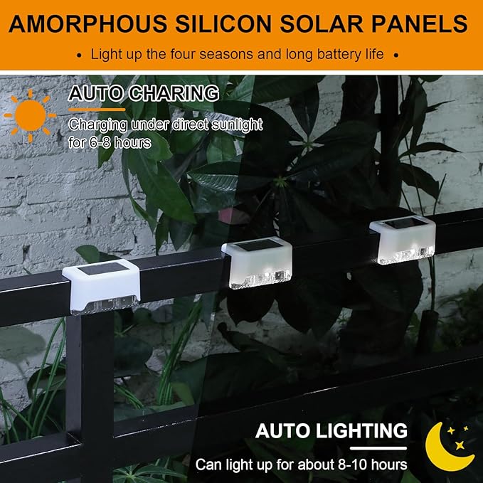 Geelin 32 Pcs Solar Deck Lights Outdoor Waterproof LED Solar Step Fence Lights for Stairs Step Railing Patio Driveway Garden Pathway and Yard(White Shell Cool White Light)