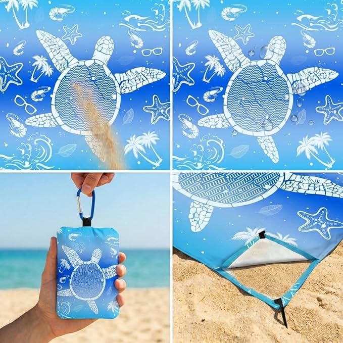 Beach Blanket Sandproof Waterproof 79 X 79 Oversized Outdoor Picnic Blanket Large Sand Free Beach Mat Lightweight Foldable Mat for Travel Camping Festival (Sea Translucent Turtle)