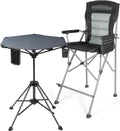 Extra Tall Folding Chairs &amp Adjustable Height Folding Table Set Portable Outdoor Bar Table &amp Foldable Director Chairs with Makeup Pocket for BackyardBeachTravel with Storage Bag