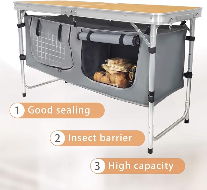CampLand Outdoor Folding Table Aluminum Lightweight Height Adjustable with Storage Organizer for BBQ Party Camping