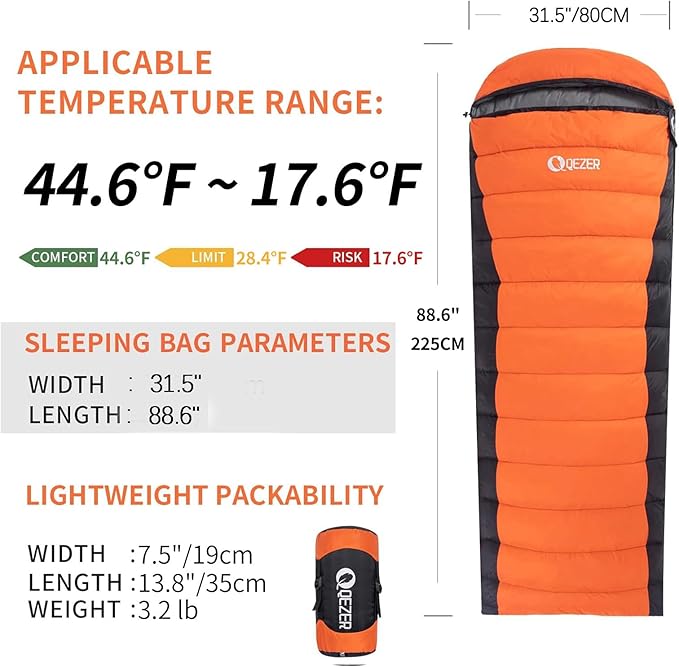 Ultralight Down Sleeping Bag for Adults - 600 Fill Power Cold Weather Backpacking Camping Hiking
