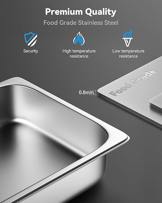 4 Pack Hotel Pans with Lids 1/1 Size 4 Deep Steam Table Pans Full Size Stainless Steel Food Pan 22 Gauge Anti Jam 20.8 L x 12.8 W Commercial Food Storage Containers