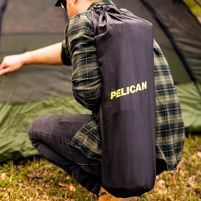 Pelican Self Inflating Sleeping Pad w/Pillow &amp Arm Rest Camping Gear - Waterproof Foldable Lightweight Air Mattress - Memory Foam Sleeping Mat for Hiking Backpacking - Travel Accessories - Black