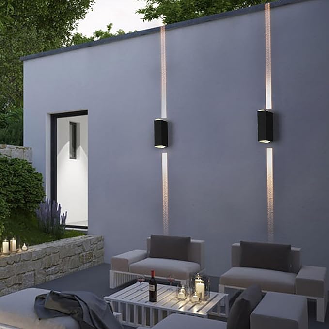 2PCS Outdoor Wall Lights LED Up Down Exterior Lighting Fixtures IP65 Waterproof Outdoor Light Fixture 85-265V 20W 3000k Aluminum Porch Light Modern Patio Wall Light Fixture Black