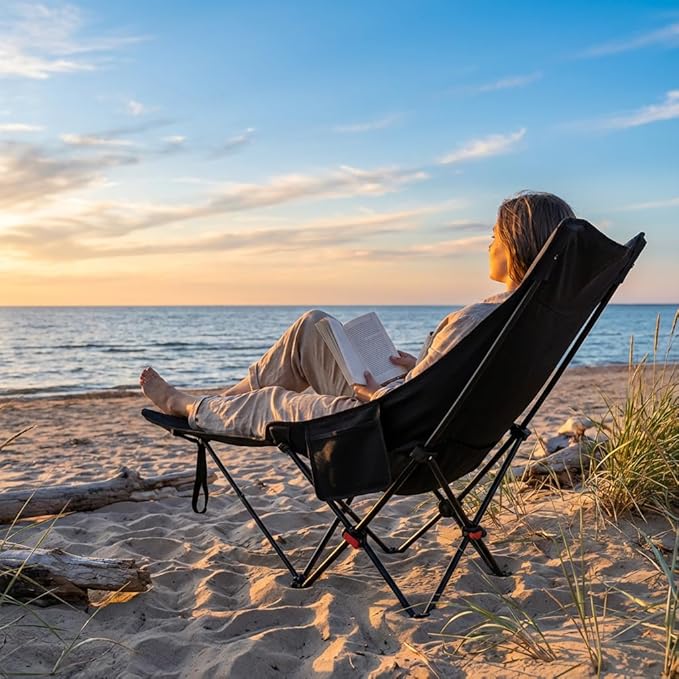 Outdoor Folding Chair Convertible for Sitting and Lying with Footrest Khaki Two-Piece Set 140kg Load Capacity No Assembly Required One-Second Open/Close Portable and Easy to Store