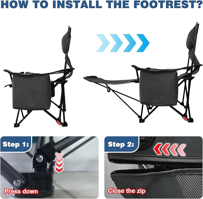 Reclining Camping Chair 4 Position with Foot Rest Comfortable for Adults 265Ibs Folding Lounger Mesh Beach Chair with Cooler BagCotton Cushion and Cup Holder for Outdoor Patio