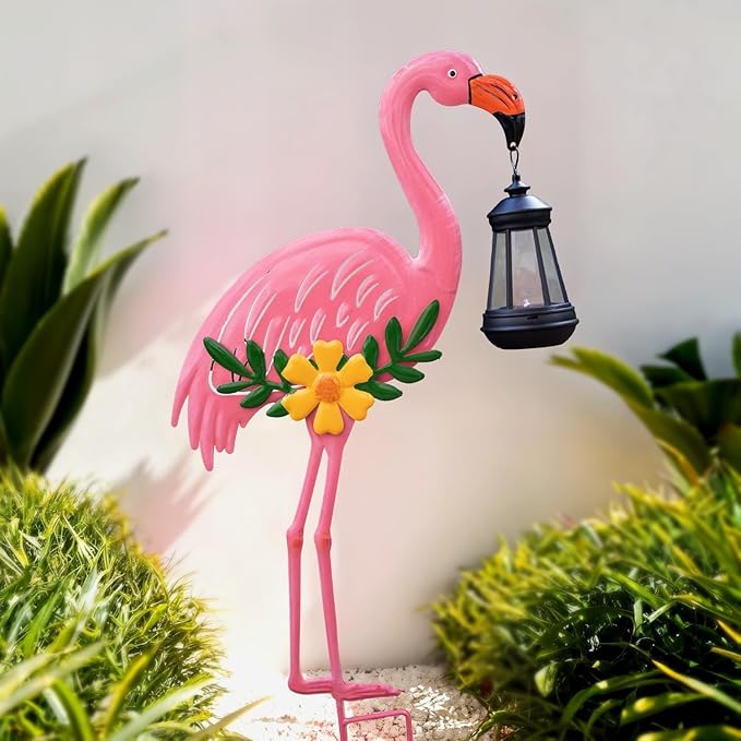 Metal Flamingo Stake with Solar Lantern Garden Solar Animal Lights for Yard Patio Lawn Pathway Decor Unique Gifts for Women Mom Grandma(Pink Flamingo)