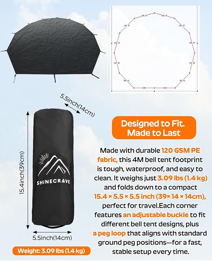 Bell Tent Footprint Waterproof PU5000mm Upgraded Material 120gsm PE Round Tarp Groundsheet Tent Floor Mat Rug Tarp Carpet Groundsheet for Canvas Yurt Tent Accessories Camping &amp Hiking