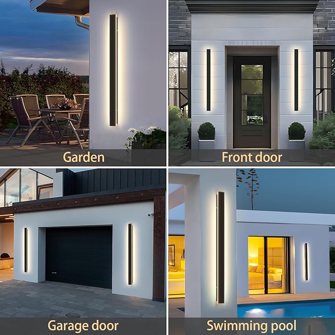 Modern Outdoor Wall Light 31.5Inch Black LED Dimmable IP65 Waterproof with Remote Outdoor Linear Wall Sconces Exterior Lighting Fixture Porch Wall Light for House Front Door Garage