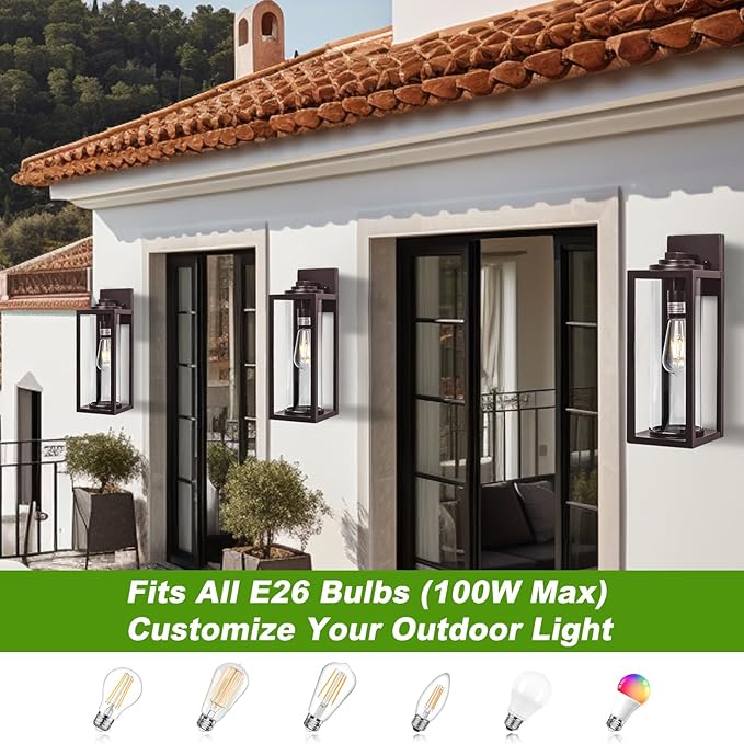 20inch Large Outdoor Wall Lights 2 Packs - Oil Rubbed Bronze Exterior Light Fixture with Clear Glass Shade Waterproof Porch Lighting for House Farmhouse Sconces Lantern for Front Door Garage