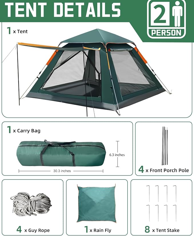 Instant Camping Tent 2/4 Person – 30-Second Quick Setup – Medium Outdoor Portable Tent for Family Camping &amp Outdoor Activities