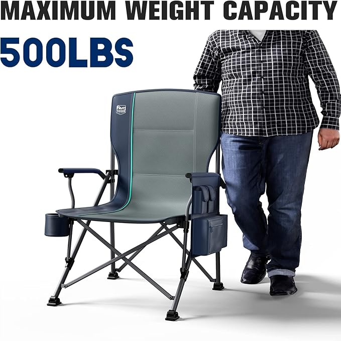 Timber Ridge 500lbs Oversized Folding Camping Chair Heavy Duty Lawn Chair for Adults Portable Collapsible High Back Chair with Cup Holder Side Pocket Cooler Bag for Outdoor Sports Blue
