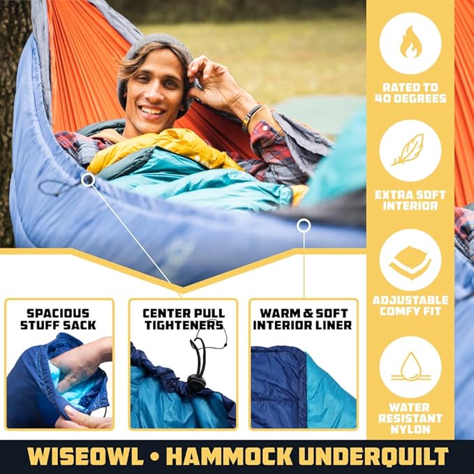 Wise Owl Outfitters Hammock Underquilt – Insulated Camping Quilt for Warm Sleeping – Fits Under Hammocks – Ultralight Water-Resistant &amp Packable