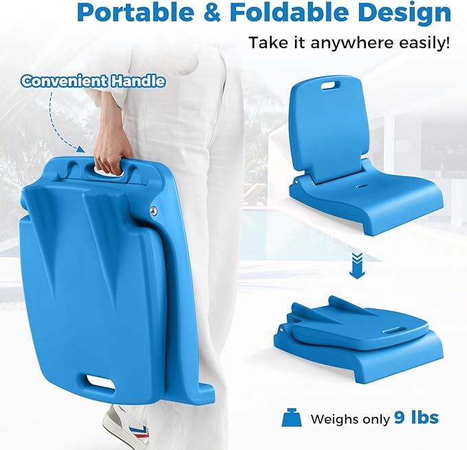 GYMAX Foldable Poolside Chairs for Edge of Pool Portable Pool Chair with Handle Drainage Hole Lightweight Folding Flip Seat for Beaches Camping Fishing Tailgating Lawn (Blue1)