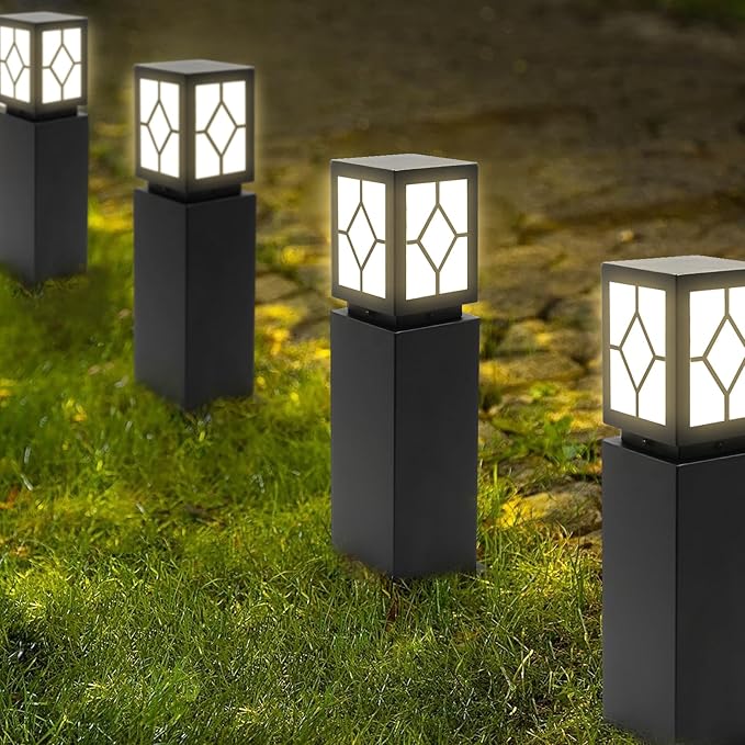 2Pack Landscape Path Lights 24 IP65 Waterproof Bollard Lights Heavy Duty Steel Stable Widened Base E27 Lamp Holder Modern Outdoor Path Lights Bollard for Lawn Patio Courtyard Driveway Lozenge