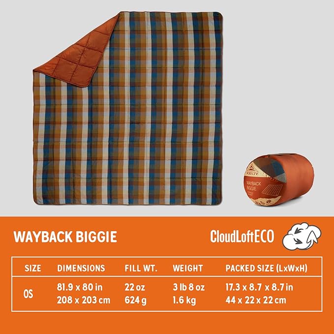 Kelty Wayback Biggie Blanket Oversized Camping Blanket Fits Queen Sized Bed Organic Cotton Flannel Machine Washable