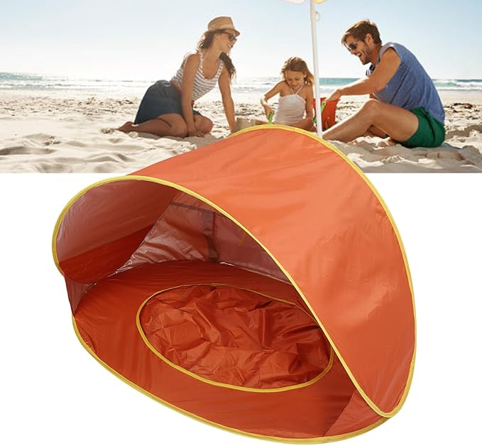 Pop Up Beach Tent Portable Sun Shelter with UPF50+ Protection and Built in Baby Pool Compact Foldable Beach Shade for Infant Outdoor Camping Beach Picnic (Orange)