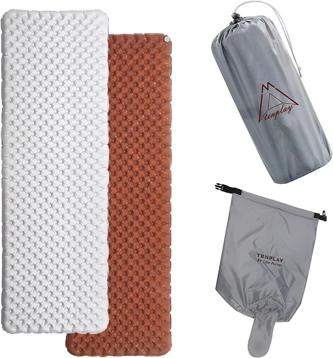 TENPLAY 4.7 Inch Thick Sleeping Pad with 7.2 R-Value Ultralight and Portable Sleeping Mat with Pump Sack Air Mattress for Camping