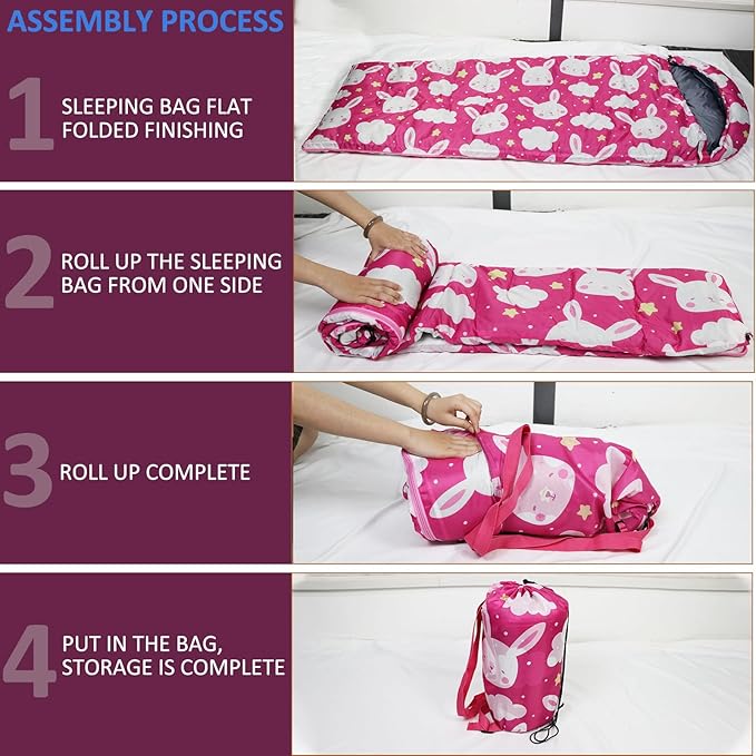 Kids Sleeping Bags - Camping Sleeping Bags with Carry Bag - Compact Sleeping Bag for Hiking Backpacking 3 Season Warm &amp Cool Weather Lightweight Waterproof Outdoor Travel for Boys Girls