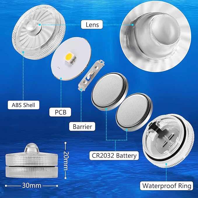 HL Submersible LED LightGreen Small LED Light100 Hours Waterproof Flameless Led Lights Battery Powered for Wedding Home Vase Festival Party Decoration 24pcs (Built-in 48 Batteries)