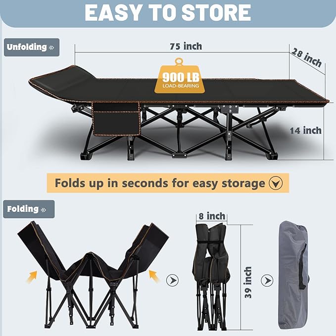 Portable Folding Camping Cot for Adults with Mattress - Lightweight Camp Bed with Carry Bag for Outdoor Travel Hiking Beach and Tailgating
