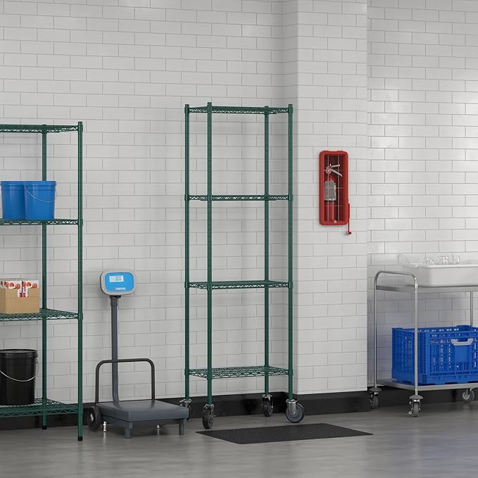 Commercial NSF Listed Green Epoxy Mobile Wire Shelving Kit 14 x 24 x 80 with 4 Shelves Perfect for Warehouse Walk-in Refrigerator Freezer Grocery Store Restaurant Dishroom