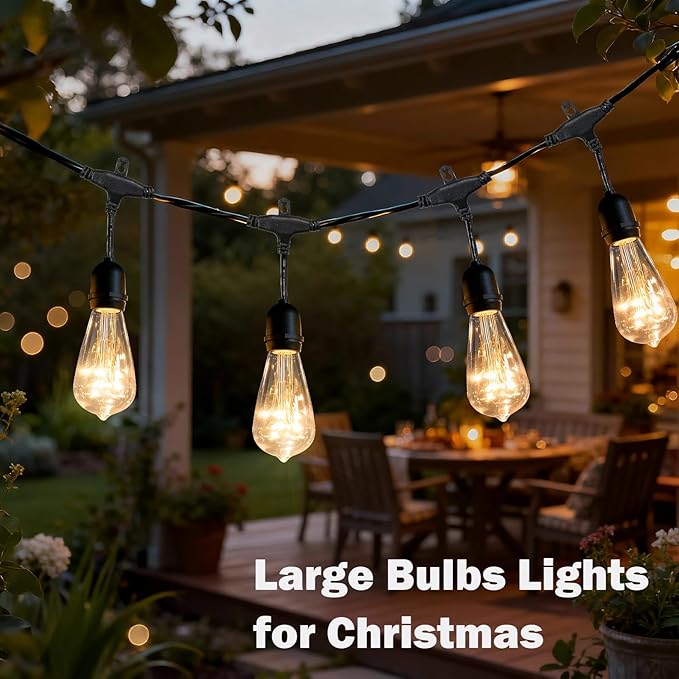 Afirst Outdoor String Lights Weatherproof Connectable LED Edison String Lights Black Cord with Clear Plastic Bulbs Starry Theme