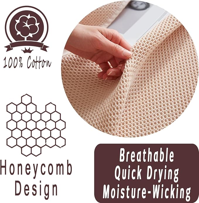 Bnitoam 100% Cotton Waffle Weave Blanket for Bed Couch Sofa 80x92 Soft Breathable Cooling Cellular Blanket for Adult Lightweight All Season Machine Washable Khaki (Khaki 80x92)