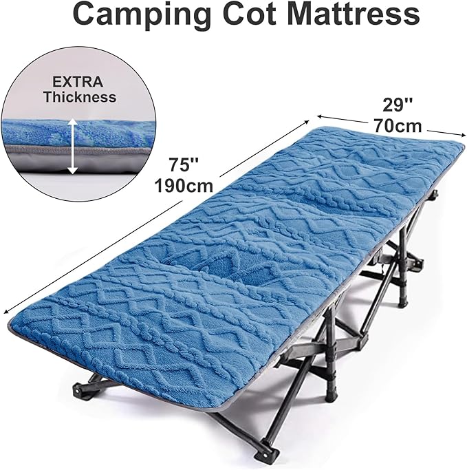 Folding Camping Cot Pad - Portable &amp Comfortable Outdoor Sleeping Mat with Elastic Strap Lightweight Waterproof Bottom Mattress Pad