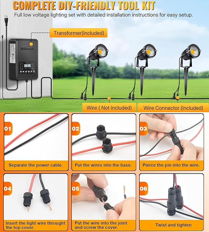 Low Voltage Landscape Lighting with Connectors Spotlights Outdoor Landscape Lights LED Garden Spot Lights 5W 500LM 12V 24V IP66 Waterproof for Garden Pathway Yard Walls Trees Flags(4 Pack)