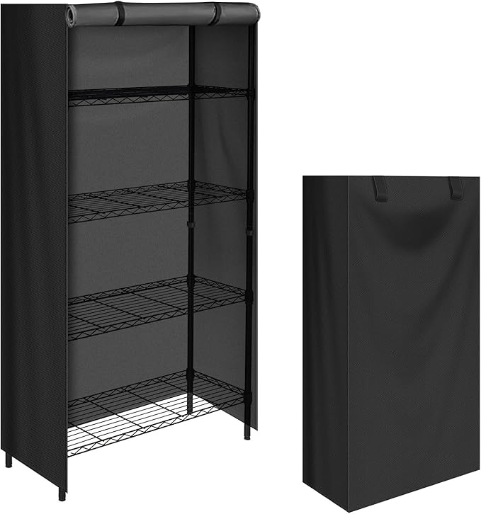 Storage Shelving Unit CoverWaterproof Shelf Cart Cover Protective Outdoor Indoor Storage Rack Dust Cover with Zipper (32.5Lx16.5Wx72H) Black O0-C2NH-ZY28
