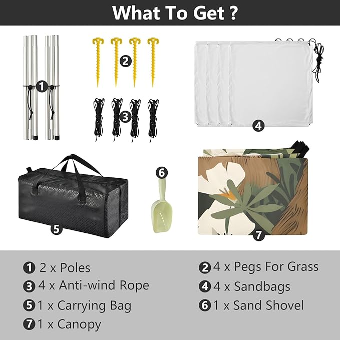 Capybara with Her Cub and White Flowers and Leaves Camping Sun Shelter Beach Tent Portable Beach Sun Shade Outdoor Canopy for Camping Trips Fishing Picnic