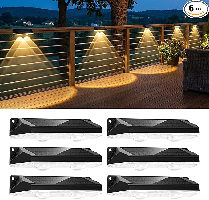 Brightown 6 Pack Solar Lights Outdoor Waterproof Color Changing Solar Fence Deck Step Flood Lights Warm White &amp RGBCW 11 Color IP65 Waterproof Garden Lights for Outside Backyard Yard Step Patio